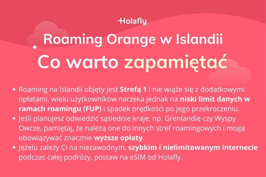 Infografika z podsumowaniem artykułu na temat: orange roaming islandia