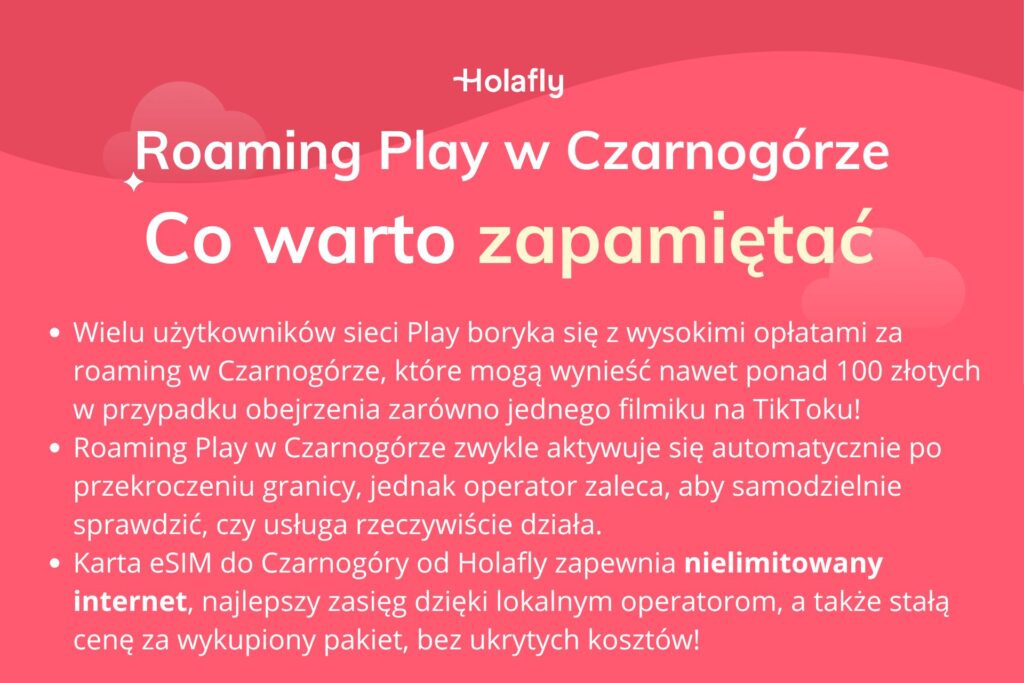 Infografika z podsumowaniem artykułu na temat: czarnogóra roaming play