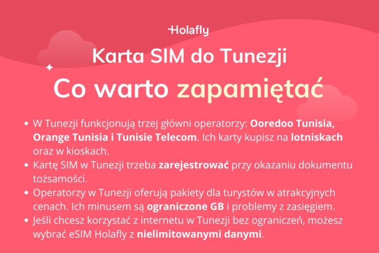 Infografika z podsumowaniem artykułu na temat: karta SIM Tunezja.