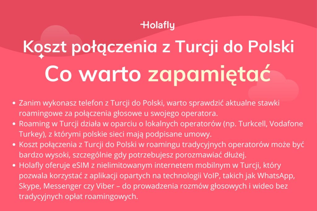 Koszt połączenia z Turcji do Polski