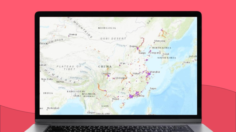 Mapa Chin z zaznaczonym obszarem zasięgu sieci komórkowej China Mobile