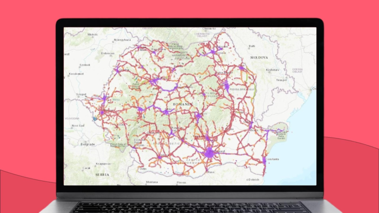 Mapa Rumunii z zaznaczonym obszarem zasięgu sieci komórkowej Orange