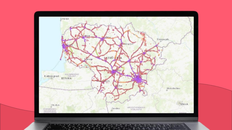 Mapa Litwy z zaznaczonym obszarem zasięgu sieci komórkowej Tele2 Mobile