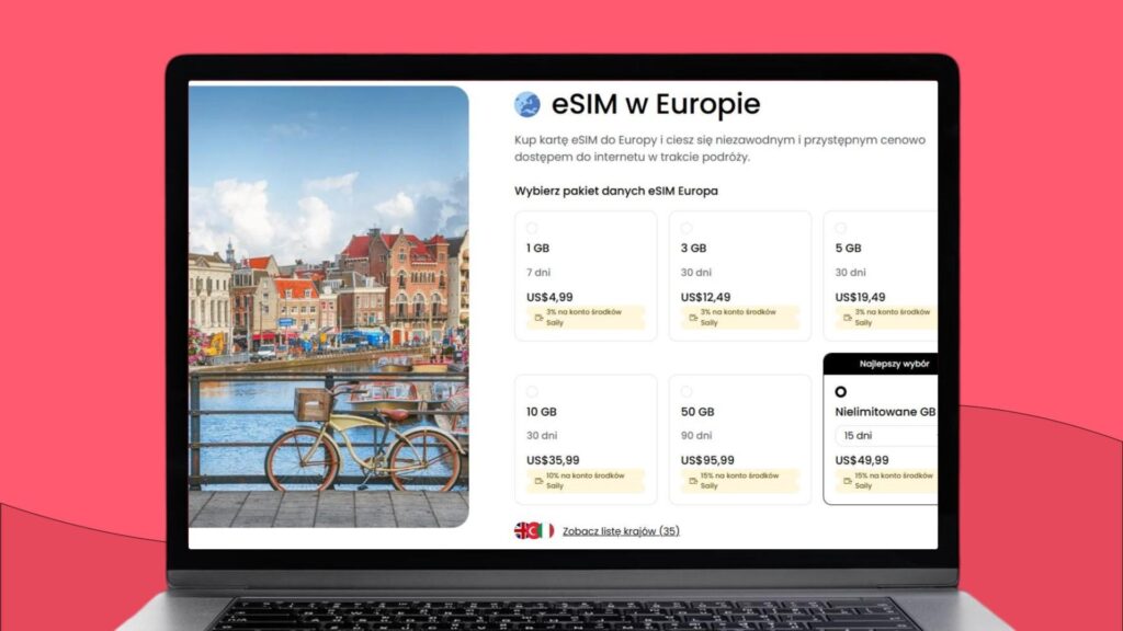 Dostępne plany eSIM w Europie od Saily.