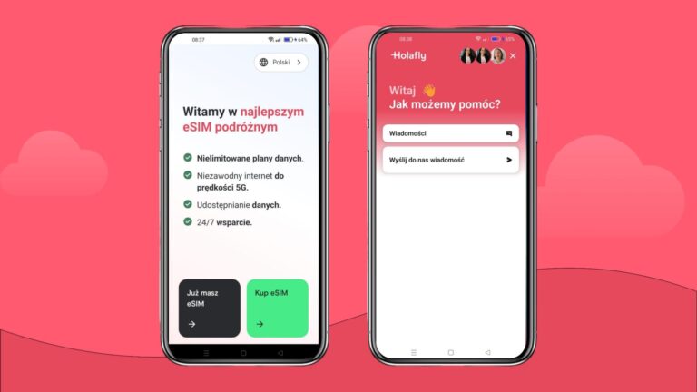 Ekran startowy i obsługa klienta w aplikacji Holafly.