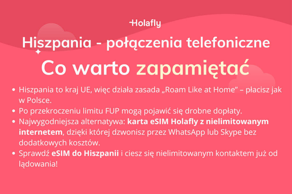 Infografika podsumowująca artykuł o połączeniach telefonicznych w Hiszpanii