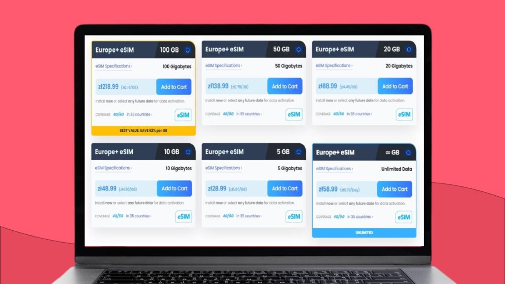 Dostępne plany do Europy w Maya Mobile.