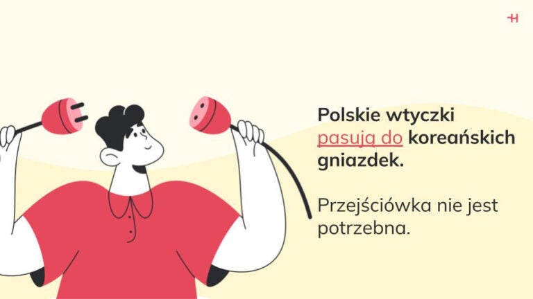 Polskie wtyczki pasują do koreańskich gniazdek.