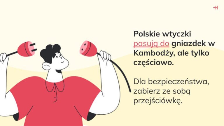 Polskie wtyczki pasują do gniazdek w Kambodźy, ale tylko częściowo.