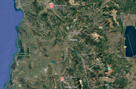Mapa atrakcji w Albanii