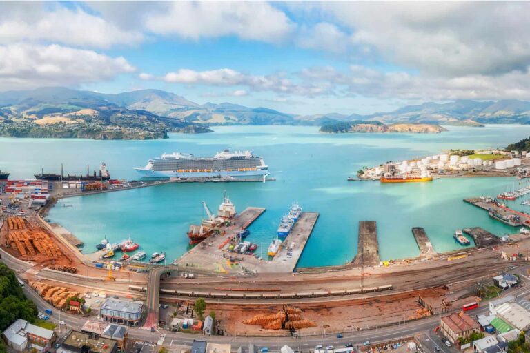 Cruise ship docked at Lyttleton port in New Zealand.