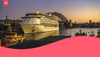 Cruise Ship in Sydney Harbour at Dawn, Australia.