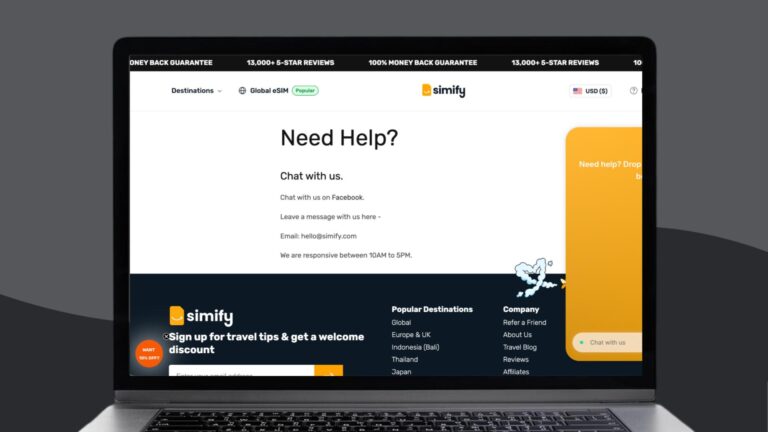 Simify customer support page.