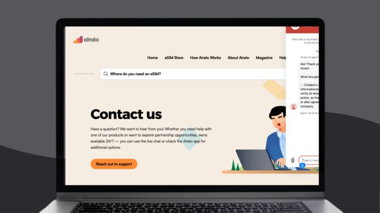 Airalo customer support page.