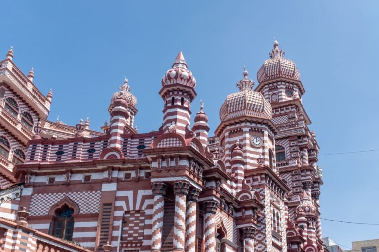 Striking red and white striped landmark in Sri Lanka.