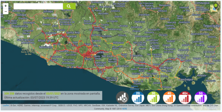 Eine Karte der Internetabdeckung in El Salvador.