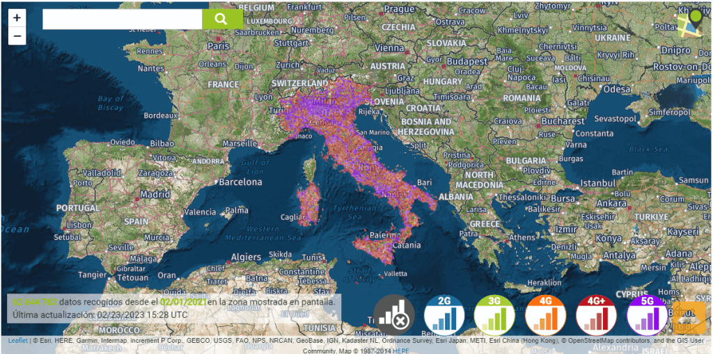 Eine Karte der Internetabdeckung in Italien.