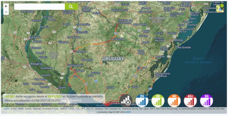 Eine Karte der Internetabdeckung in Uruguay.