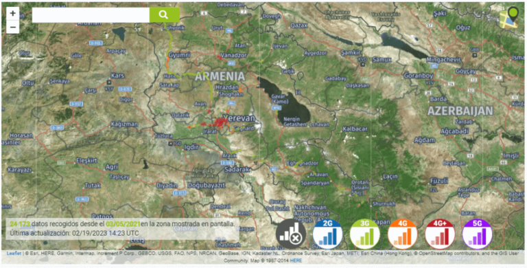 Eine Karte der Internetanbindung in Armenien.