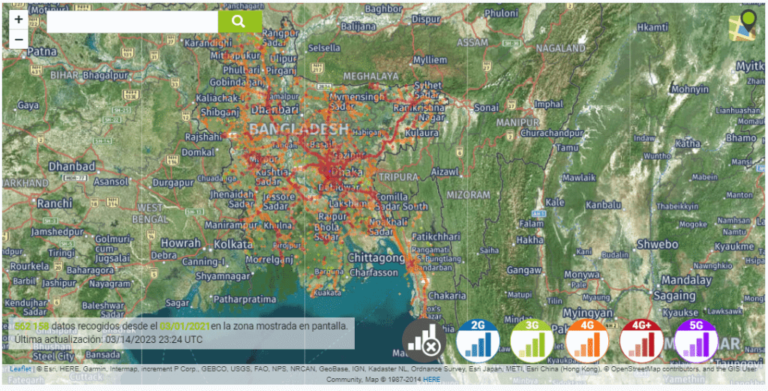 Eine Karte der Internetabdeckung in Bangladesch.