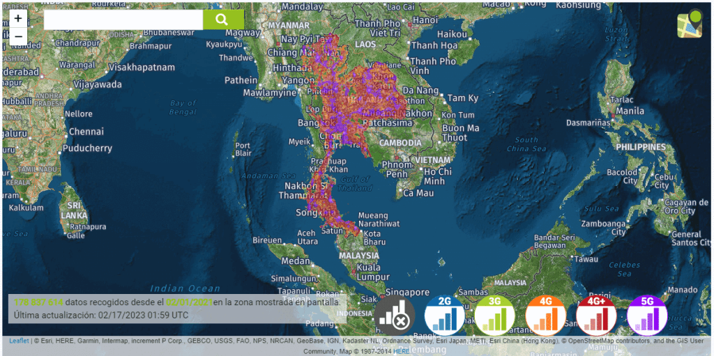 Eine Karte der Internetabdeckung in  Thailand.