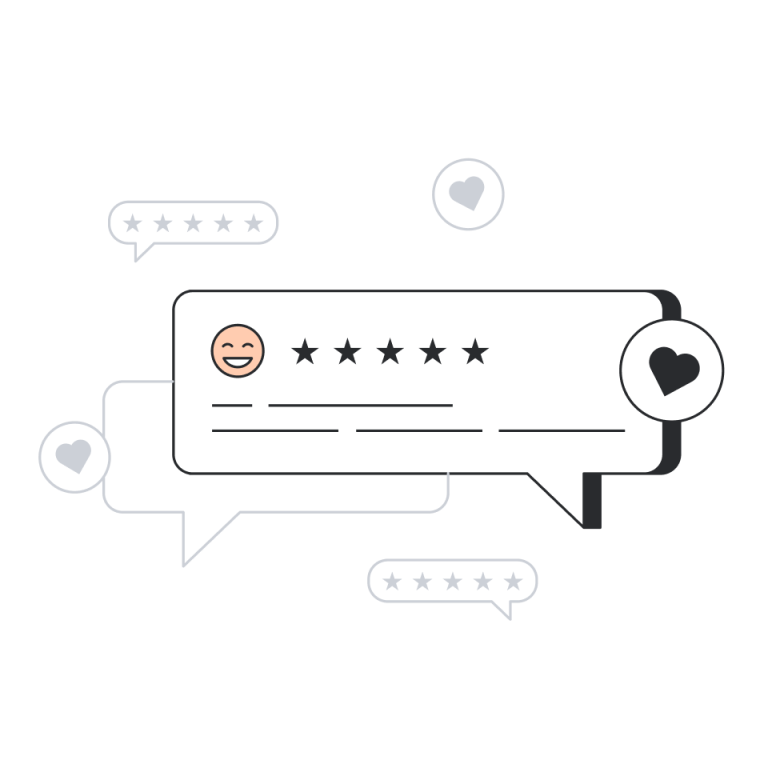 Eine Illustration einer Kundenmeinung mit 5 Sternen, um die Zufriedenheit zu zeigen.