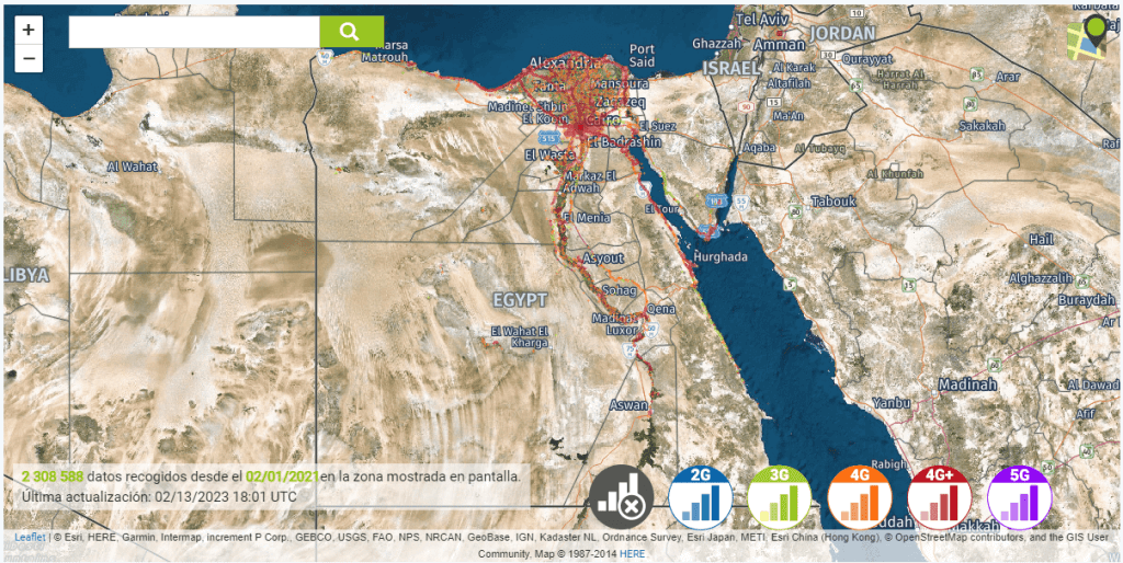 Eine Karte der Internetabdeckung in Ägypten.