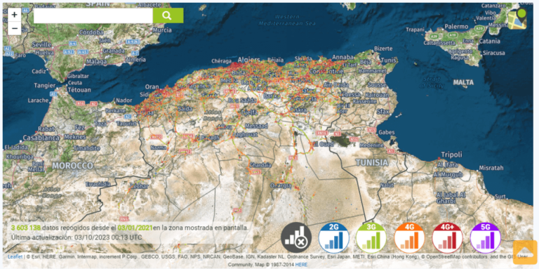 Eine Karte der Internetabdeckung in Algerien.