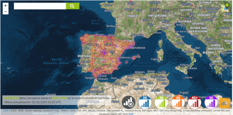 Eine Karte der Internetabdeckung in Spanien.