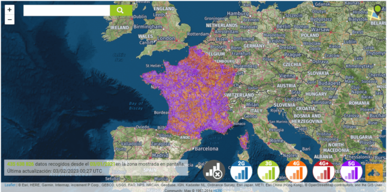 Eine Karte der Internetabdeckung in Frankreich