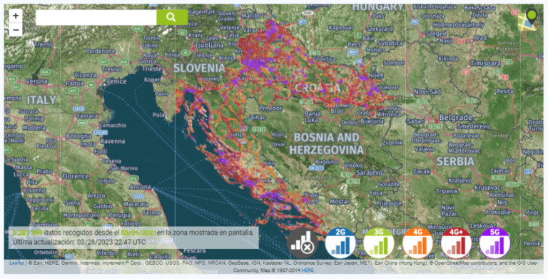 Eine Karte der Internetabdeckung in Kroatien.