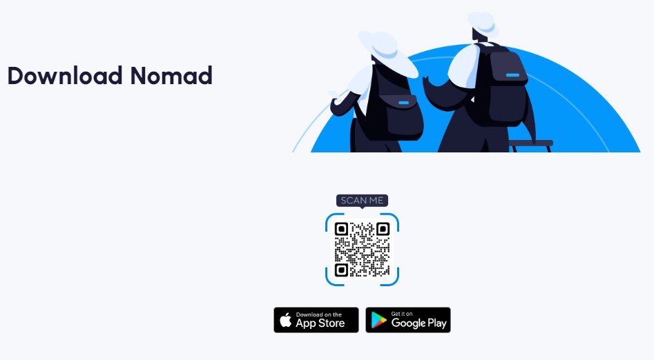 Screenshot der Seite auf der Nomad-Website, auf der man ihre App herunterladen kann.