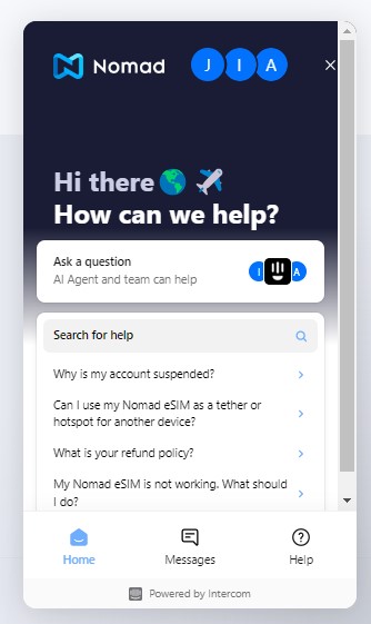 Ein Screenshot des Chatbots auf der Website von Nomad.