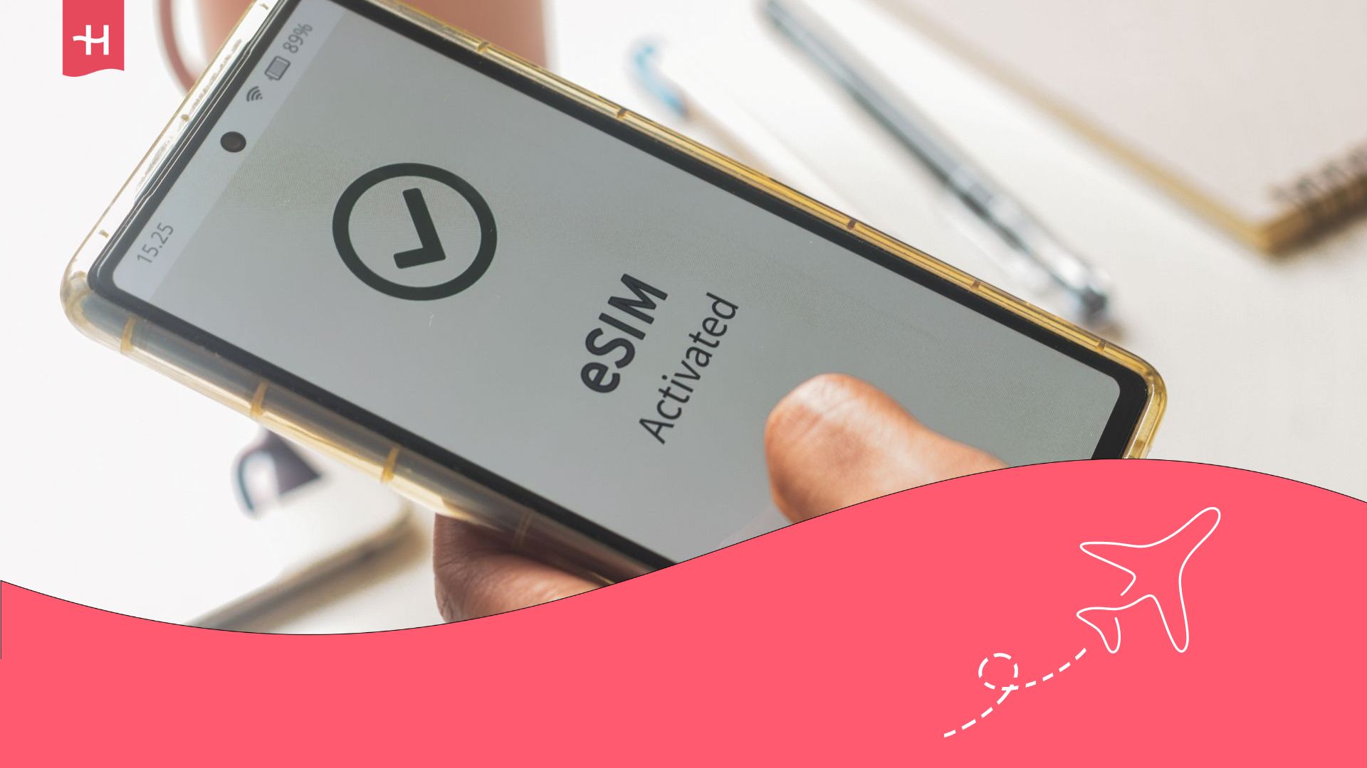 Ein Smartphone-Bildschirm mit der Meldung „eSIM aktiviert“.
