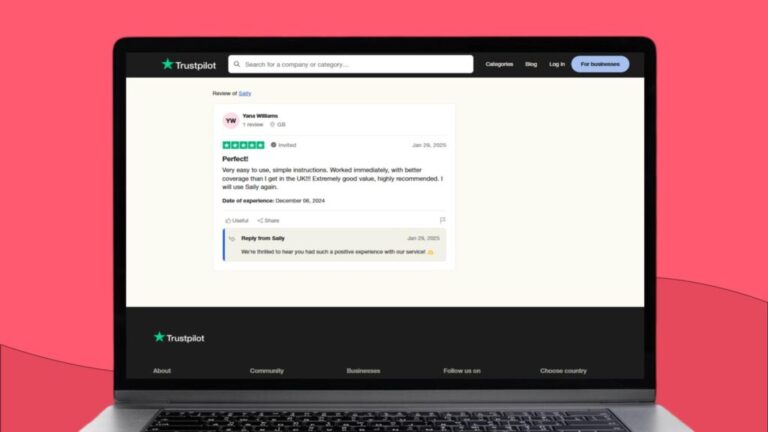 Screenshot einer Saily-Trustpilot-Bewertung