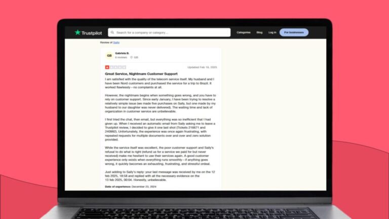 Trustpilot Screenshot der Saily- Kundensdienst-Bewertung.