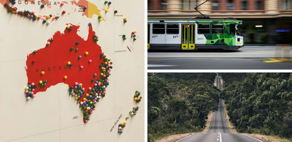 Lebenshaltungskosten in Australien; Karte Australien; Straße im Grampians Nationalpark und Transport in Melbourne
