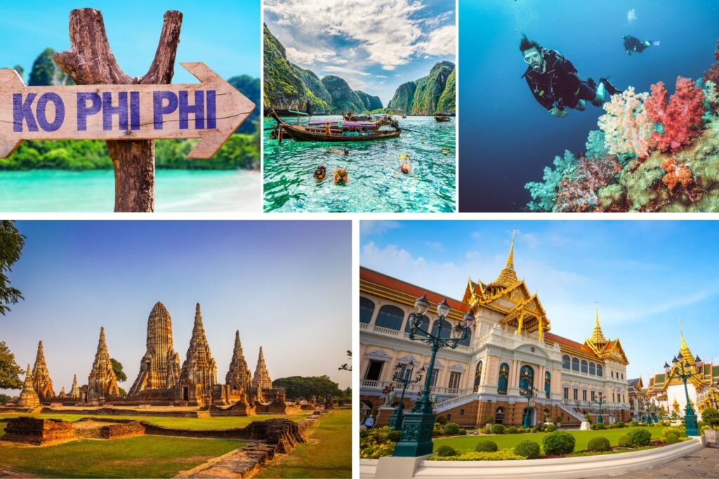 Touristische Orte in Thailand, Strände, Tauchen, Tempel, Paläste.
