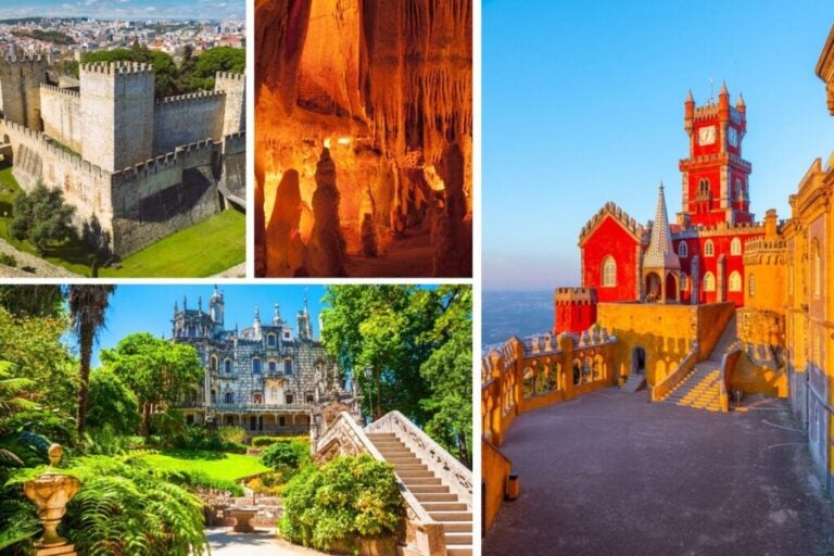 St. Georgs-Burg, Pena-Palast und Moeda-Höhle in Portugal.