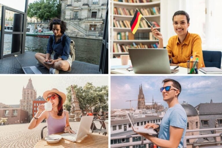 Digitale Nomaden, die in Deutschland leben, mit Laptop.