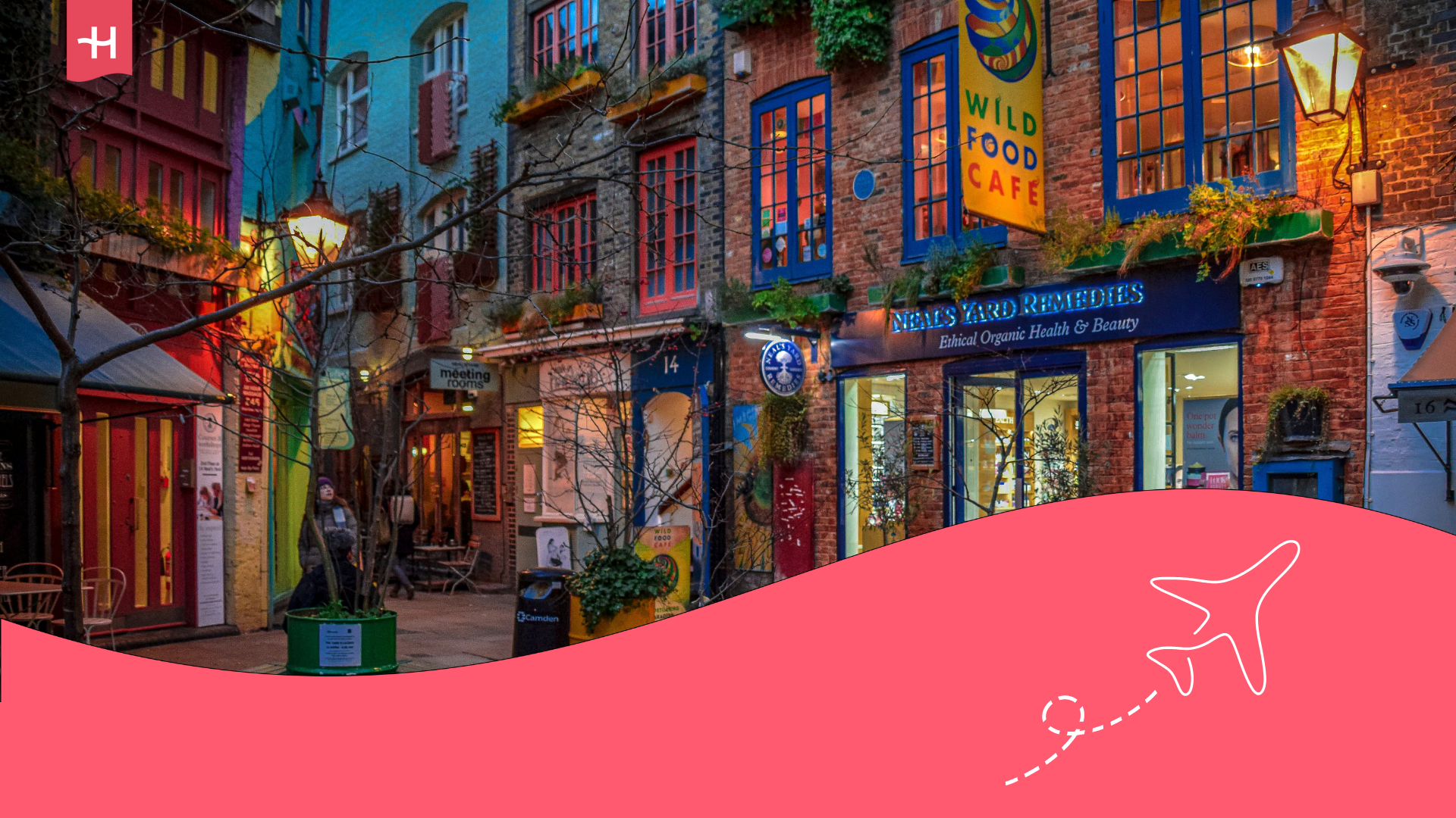 Farbenfrohe Strassencafes in London.