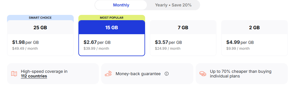Alternativen zu Saily Ultra Plan: Globale Ohayu Tarife.