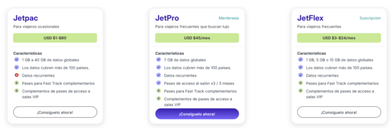 Verschiedene Jetflex Tarife.