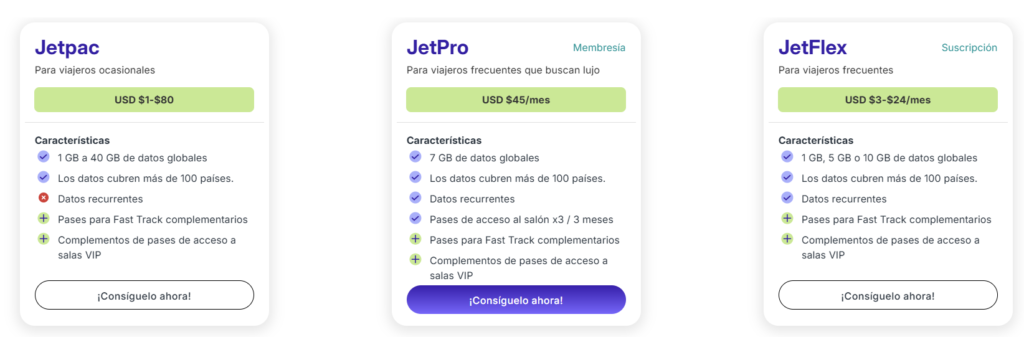 Verschiedene Jetflex Tarife.