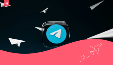 Das blaue Telegram Logo vor einem schwarzen Hintergrund.