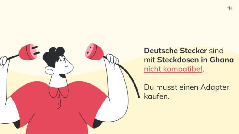 Deutsche Stecker sind mit Steckdosen in Ghana nicht kompatibel.