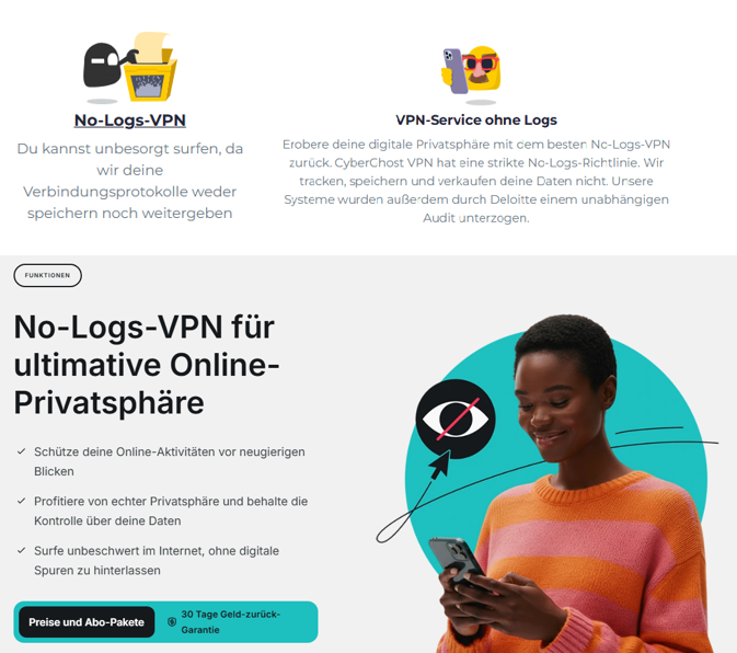 no-logs-politik, cyberghost und surfshark
