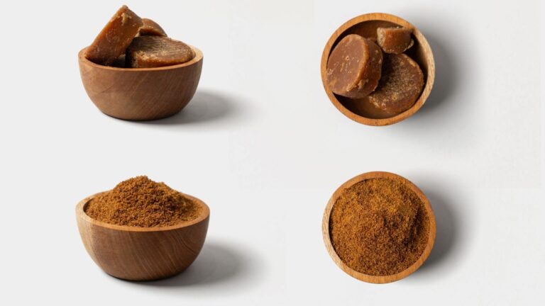 Balinesischer Palmzucker und traditionelle Süßigkeiten in Holzschalen