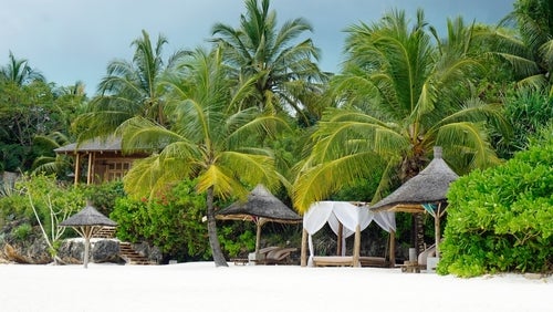 Von Palmen umgebene Hütten auf Sansibar, eines der besten Reiseziele im Januar