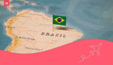 Wie ist es, in Brasilien zu leben? Im Bild: Karte von Brasilien mit der Flagge des Landes.
